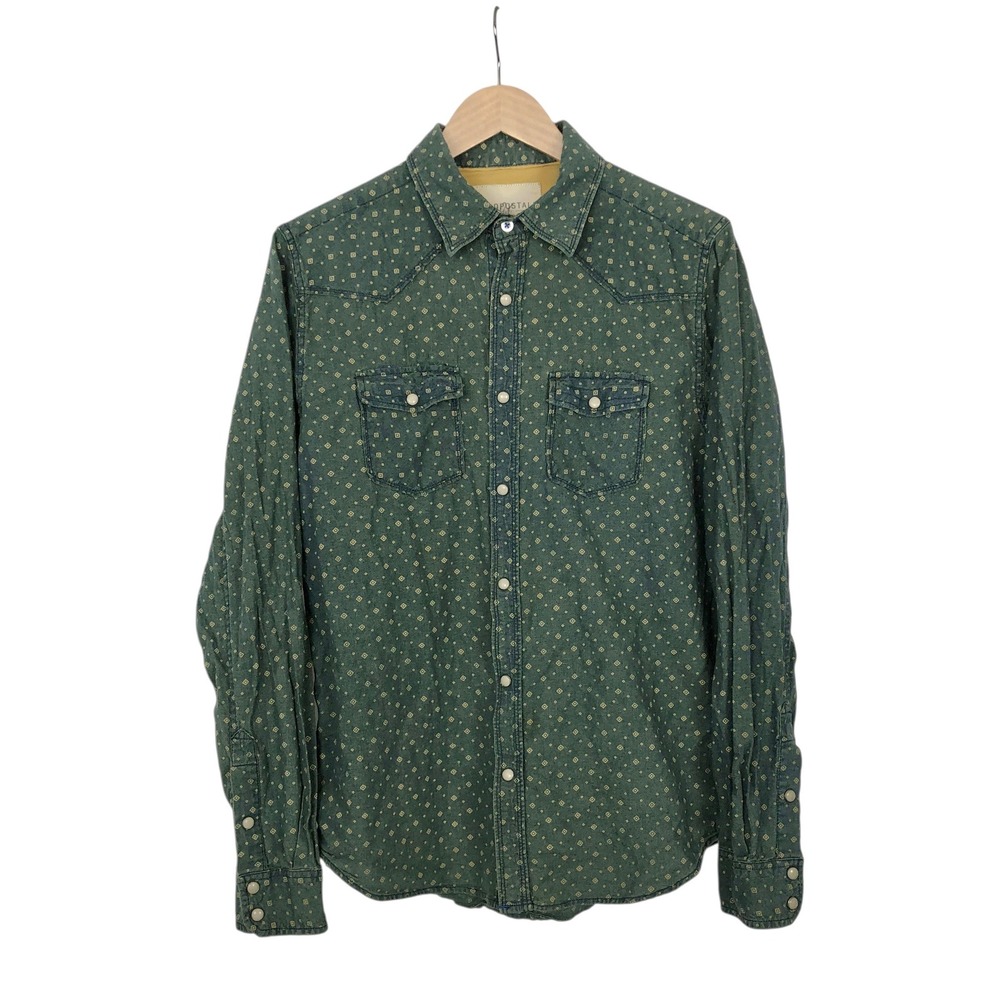Aeropostale Diamond Print Denim Pearl Snap Button Up Shirt SizeM Western Cowgirl